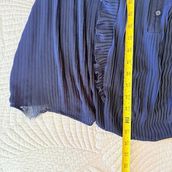 Anthropologie Sheer Pleated Ruffled Blouse Navy Blue | Corporate Goth | Size 1X - Picture 11 of 14